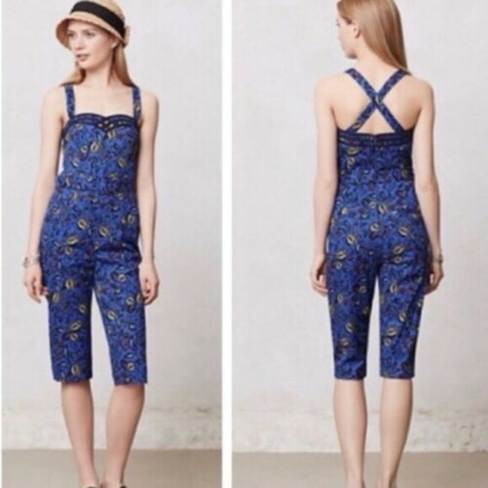 Anthropologie Blue Floral Jumpsuit Romper Sz 0